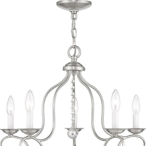 HomeRoots Five Light Dimmable Chandelier - Modern Steel Fixture with Cylinder Shades for Elegant Ambiance 687825