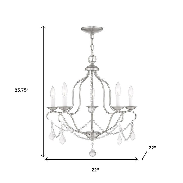HomeRoots Five Light Dimmable Chandelier - Modern Steel Fixture with Cylinder Shades for Elegant Ambiance 687825