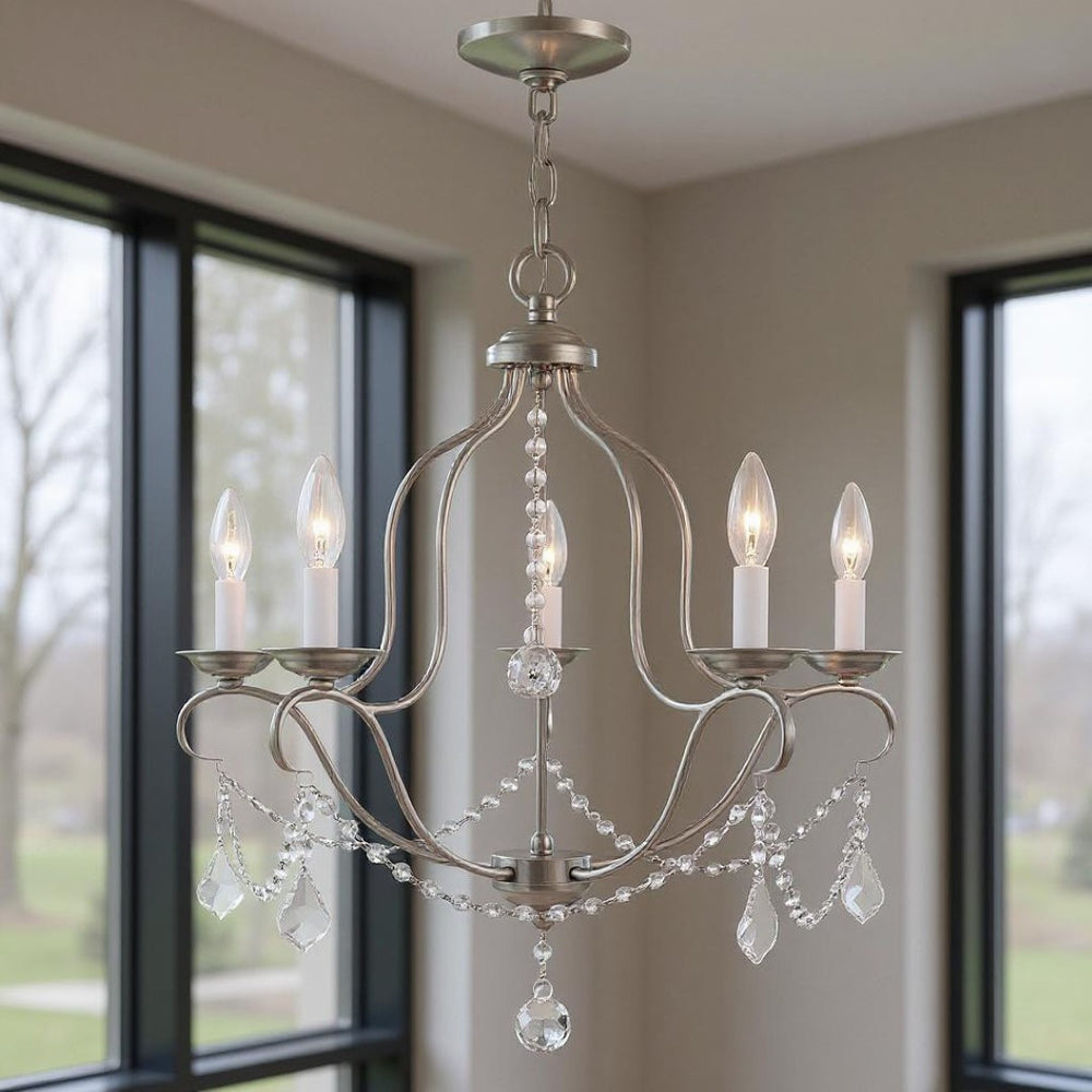 HomeRoots Five Light Dimmable Chandelier - Modern Steel Fixture with Cylinder Shades for Elegant Ambiance 687825