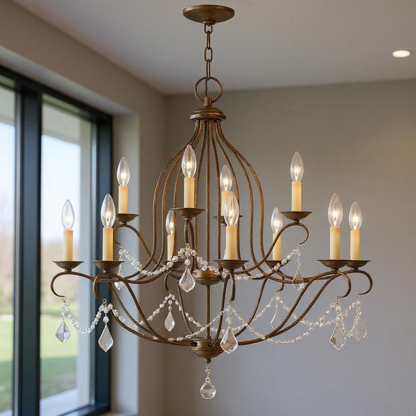 HomeRoots Twelve Light Dimmable Chandelier - Sleek Cylindrical Steel Shades for Modern Ambiance & Style 687828