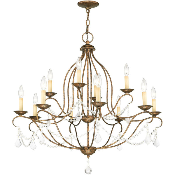 HomeRoots Twelve Light Dimmable Chandelier - Sleek Cylindrical Steel Shades for Modern Ambiance & Style 687828