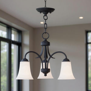 HomeRoots Black Three-Light Dimmable Chandelier with Cylinder Shades - Modern Elegance for Any Room 687833
