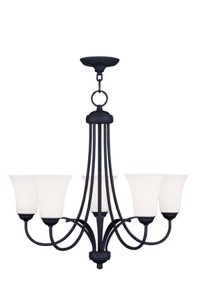 HomeRoots Black Five-Light Dimmable Chandelier with Cylindrical Shades - Modern Design for Versatile Spaces 687834
