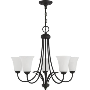 HomeRoots Black Five-Light Dimmable Chandelier with Cylindrical Shades - Modern Design for Versatile Spaces 687834