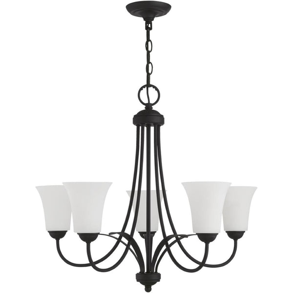 HomeRoots Black Five-Light Dimmable Chandelier with Cylindrical Shades - Modern Design for Versatile Spaces 687834
