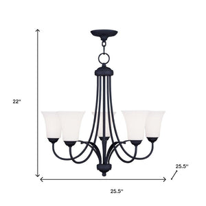 HomeRoots Black Five-Light Dimmable Chandelier with Cylindrical Shades - Modern Design for Versatile Spaces 687834
