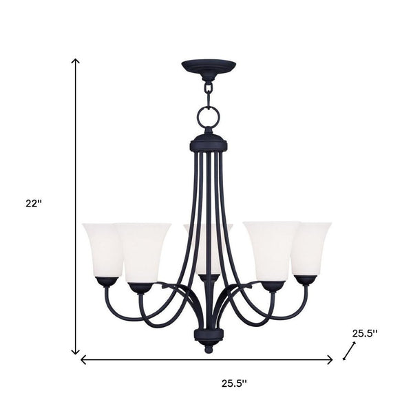 HomeRoots Black Five-Light Dimmable Chandelier with Cylindrical Shades - Modern Design for Versatile Spaces 687834