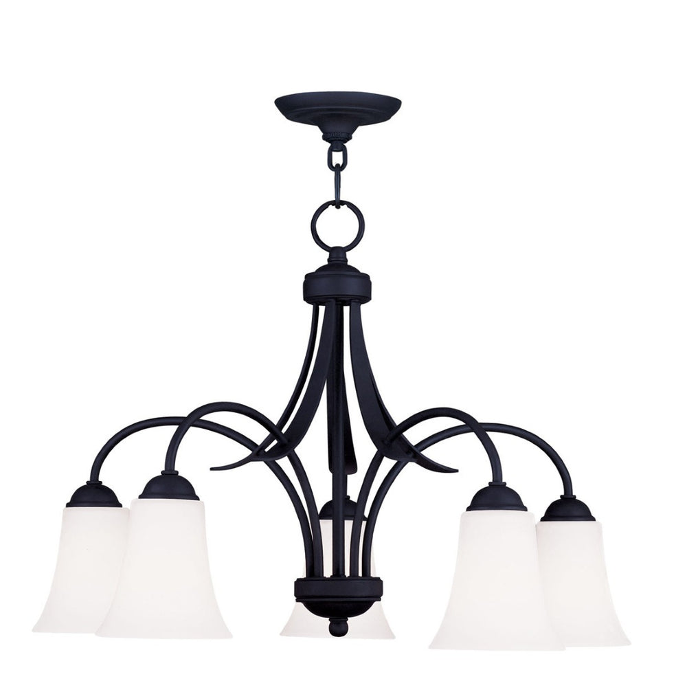 HomeRoots Black Five-Light Dimmable Chandelier - Modern Matte Finish with Cylinder Shades for Elegant Spaces 687835