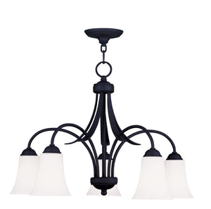 HomeRoots Black Five-Light Dimmable Chandelier - Modern Matte Finish with Cylinder Shades for Elegant Spaces 687835