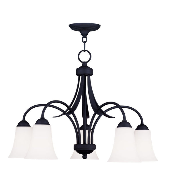 HomeRoots Black Five-Light Dimmable Chandelier - Modern Matte Finish with Cylinder Shades for Elegant Spaces 687835