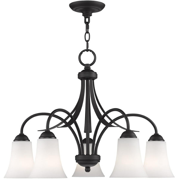 HomeRoots Black Five-Light Dimmable Chandelier - Modern Matte Finish with Cylinder Shades for Elegant Spaces 687835