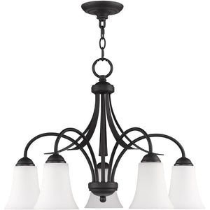 HomeRoots Black Five-Light Dimmable Chandelier - Modern Matte Finish with Cylinder Shades for Elegant Spaces 687835