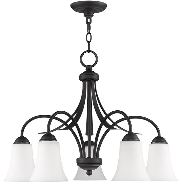 HomeRoots Black Five-Light Dimmable Chandelier - Modern Matte Finish with Cylinder Shades for Elegant Spaces 687835