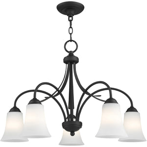 HomeRoots Black Five-Light Dimmable Chandelier - Modern Matte Finish with Cylinder Shades for Elegant Spaces 687835