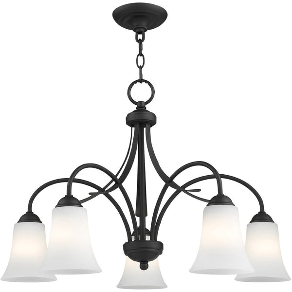 HomeRoots Black Five-Light Dimmable Chandelier - Modern Matte Finish with Cylinder Shades for Elegant Spaces 687835