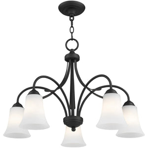 HomeRoots Black Five-Light Dimmable Chandelier - Modern Matte Finish with Cylinder Shades for Elegant Spaces 687835