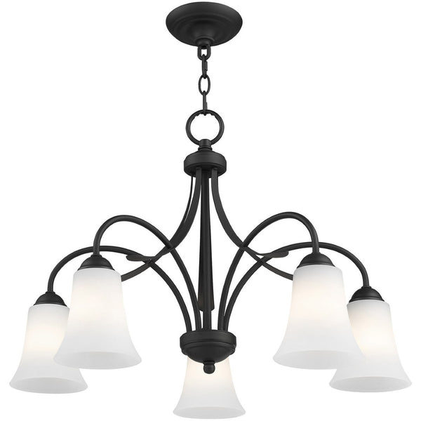 HomeRoots Black Five-Light Dimmable Chandelier - Modern Matte Finish with Cylinder Shades for Elegant Spaces 687835