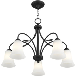 HomeRoots Black Five-Light Dimmable Chandelier - Modern Matte Finish with Cylinder Shades for Elegant Spaces 687835
