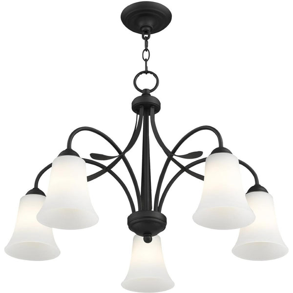 HomeRoots Black Five-Light Dimmable Chandelier - Modern Matte Finish with Cylinder Shades for Elegant Spaces 687835