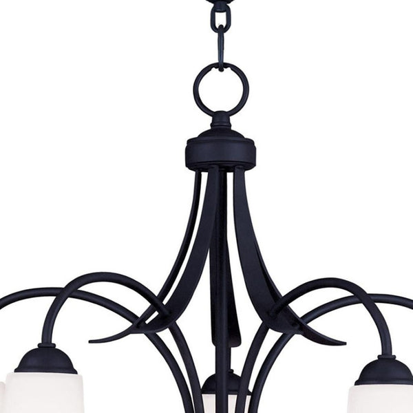 HomeRoots Black Five-Light Dimmable Chandelier - Modern Matte Finish with Cylinder Shades for Elegant Spaces 687835