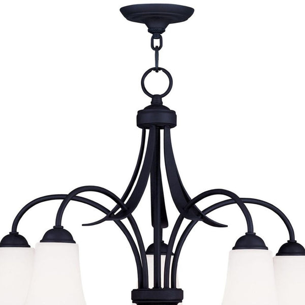 HomeRoots Black Five-Light Dimmable Chandelier - Modern Matte Finish with Cylinder Shades for Elegant Spaces 687835