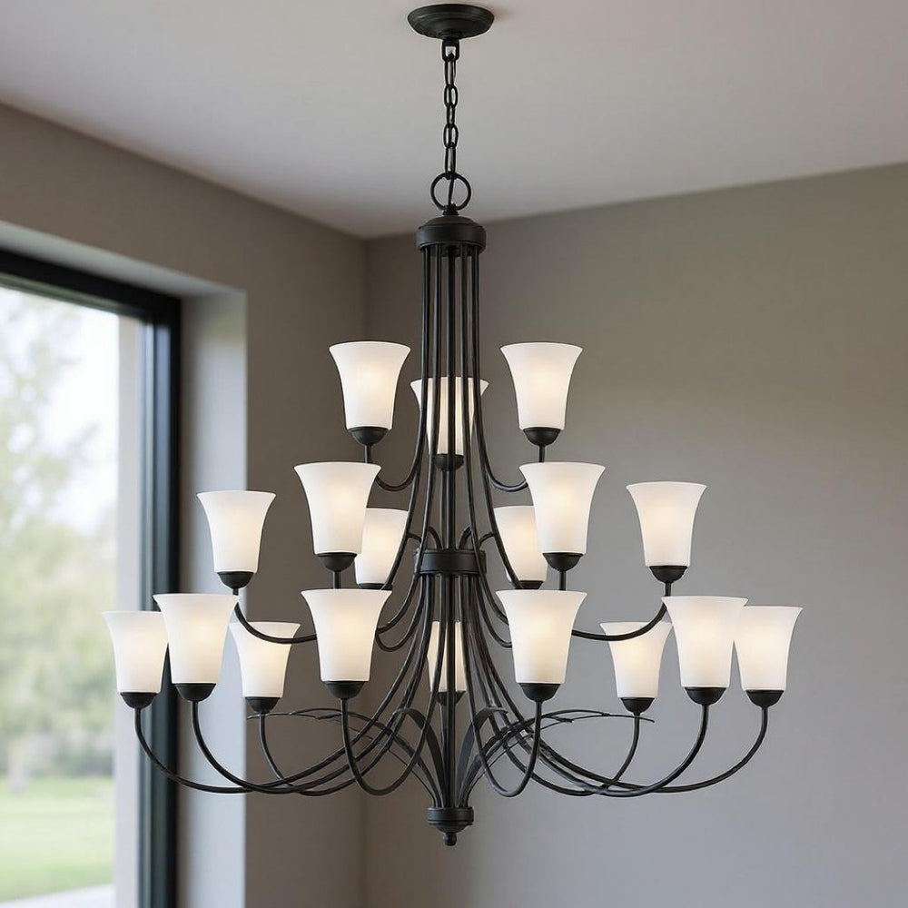 HomeRoots Black Multi-Light Dimmable Chandelier - Modern Cylindrical Design with Fabric Shades for Any Space 687836
