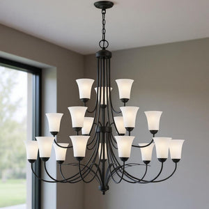 HomeRoots Black Multi-Light Dimmable Chandelier - Modern Cylindrical Design with Fabric Shades for Any Space 687836
