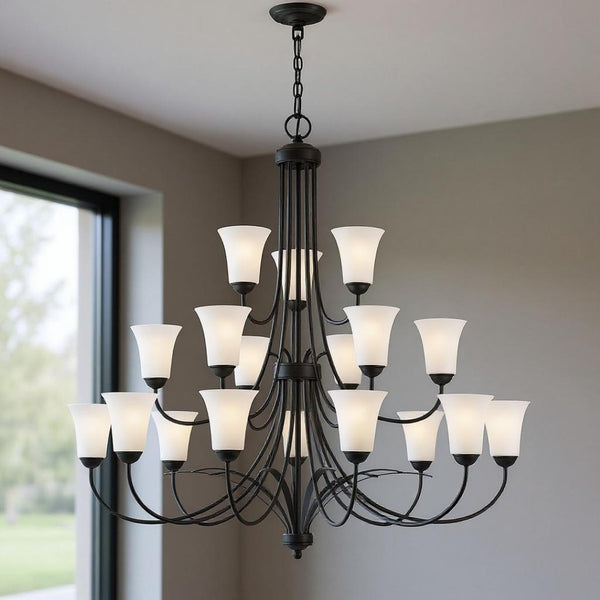 HomeRoots Black Multi-Light Dimmable Chandelier - Modern Cylindrical Design with Fabric Shades for Any Space 687836