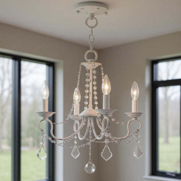 HomeRoots Four Light Dimmable Chandelier with Sleek Cylindrical Shades for Modern Home Décor and Style 687837