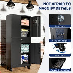 English Elm Metal Rolling Garage Cabinet with Pegboard Door Drawer Locking Storage and Adjustable Shelves T2398P465998