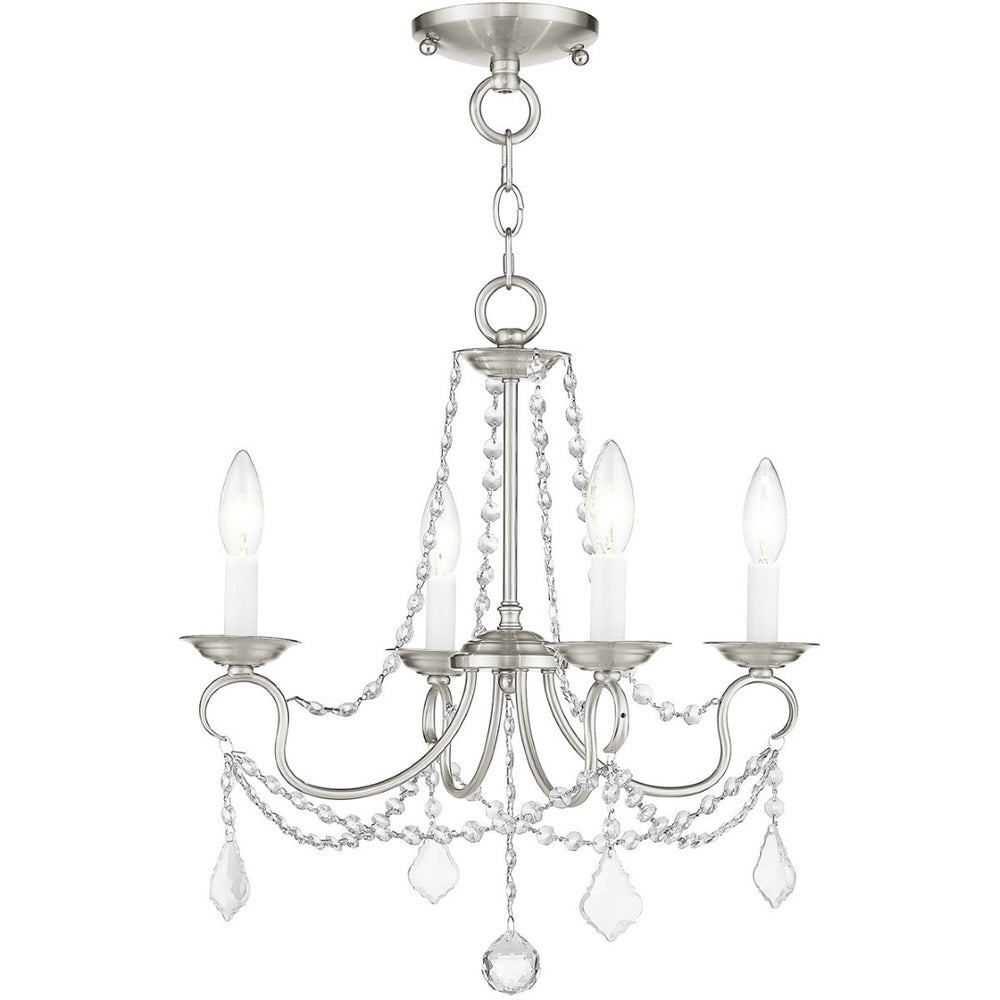 HomeRoots Nickel Four-Light Metal Dimmable Chandelier - Elegant Cylinder Design for Modern Spaces & Ambiance 687839