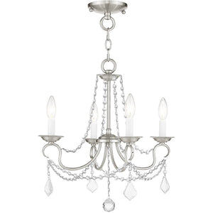 HomeRoots Nickel Four-Light Metal Dimmable Chandelier - Elegant Cylinder Design for Modern Spaces & Ambiance 687839