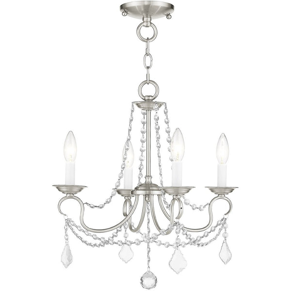 HomeRoots Nickel Four-Light Metal Dimmable Chandelier - Elegant Cylinder Design for Modern Spaces & Ambiance 687839