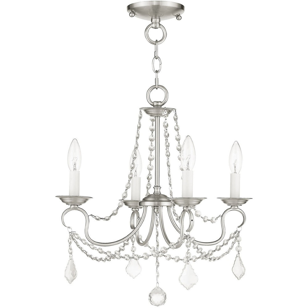 HomeRoots Nickel Four-Light Metal Dimmable Chandelier - Elegant Cylinder Design for Modern Spaces & Ambiance 687839