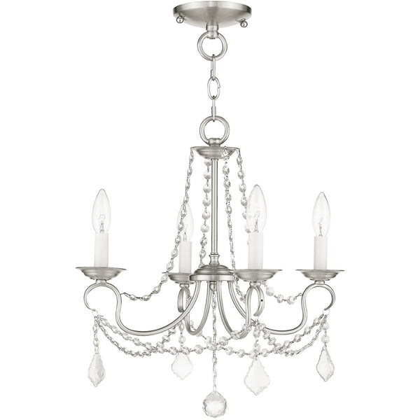 HomeRoots Nickel Four-Light Metal Dimmable Chandelier - Elegant Cylinder Design for Modern Spaces & Ambiance 687839