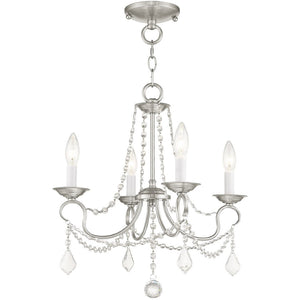 HomeRoots Nickel Four-Light Metal Dimmable Chandelier - Elegant Cylinder Design for Modern Spaces & Ambiance 687839