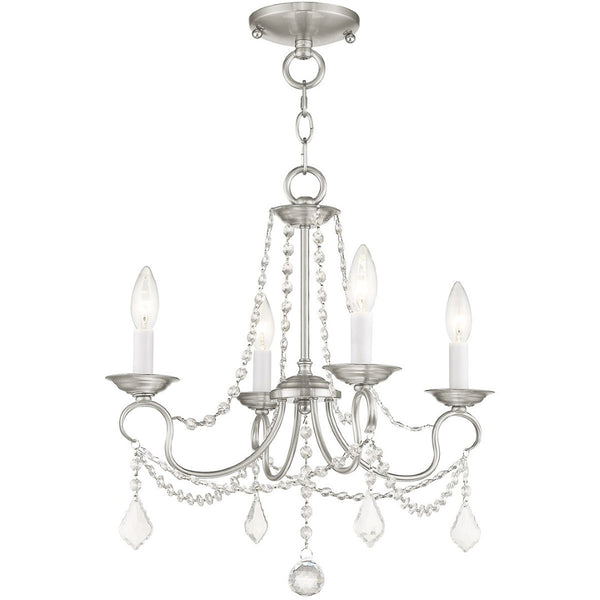 HomeRoots Nickel Four-Light Metal Dimmable Chandelier - Elegant Cylinder Design for Modern Spaces & Ambiance 687839