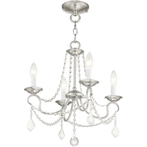 HomeRoots Nickel Four-Light Metal Dimmable Chandelier - Elegant Cylinder Design for Modern Spaces & Ambiance 687839