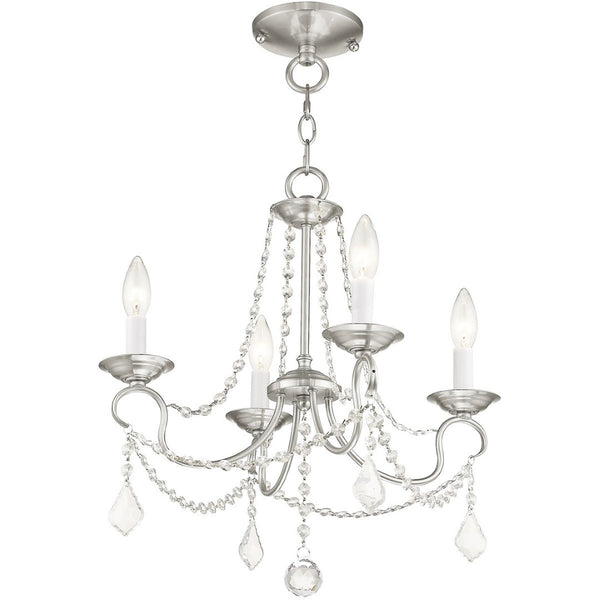 HomeRoots Nickel Four-Light Metal Dimmable Chandelier - Elegant Cylinder Design for Modern Spaces & Ambiance 687839