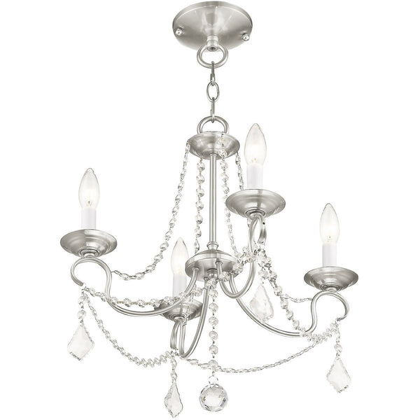 HomeRoots Nickel Four-Light Metal Dimmable Chandelier - Elegant Cylinder Design for Modern Spaces & Ambiance 687839