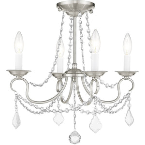 HomeRoots Nickel Four-Light Metal Dimmable Chandelier - Elegant Cylinder Design for Modern Spaces & Ambiance 687839