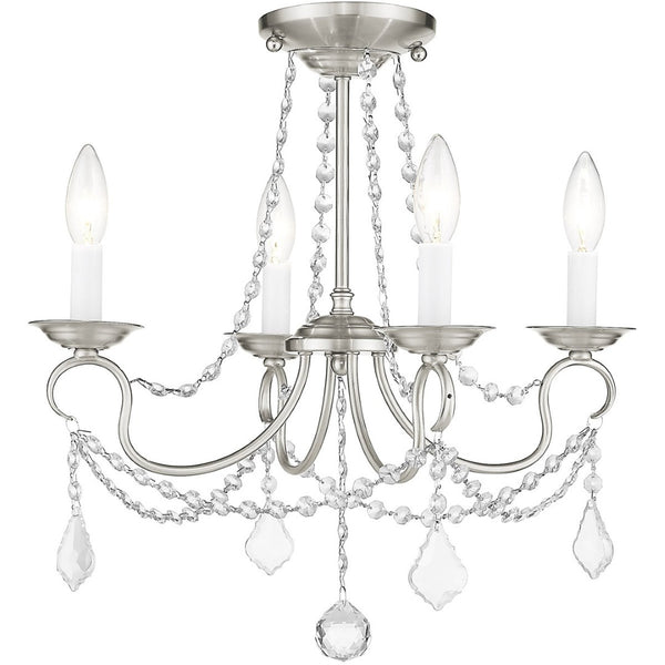 HomeRoots Nickel Four-Light Metal Dimmable Chandelier - Elegant Cylinder Design for Modern Spaces & Ambiance 687839