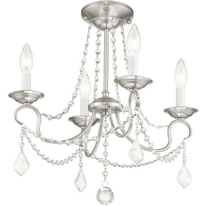 HomeRoots Nickel Four-Light Metal Dimmable Chandelier - Elegant Cylinder Design for Modern Spaces & Ambiance 687839