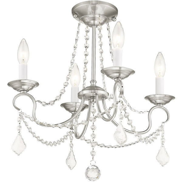 HomeRoots Nickel Four-Light Metal Dimmable Chandelier - Elegant Cylinder Design for Modern Spaces & Ambiance 687839