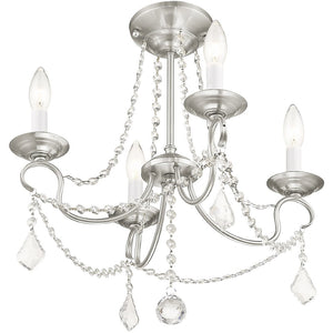 HomeRoots Nickel Four-Light Metal Dimmable Chandelier - Elegant Cylinder Design for Modern Spaces & Ambiance 687839