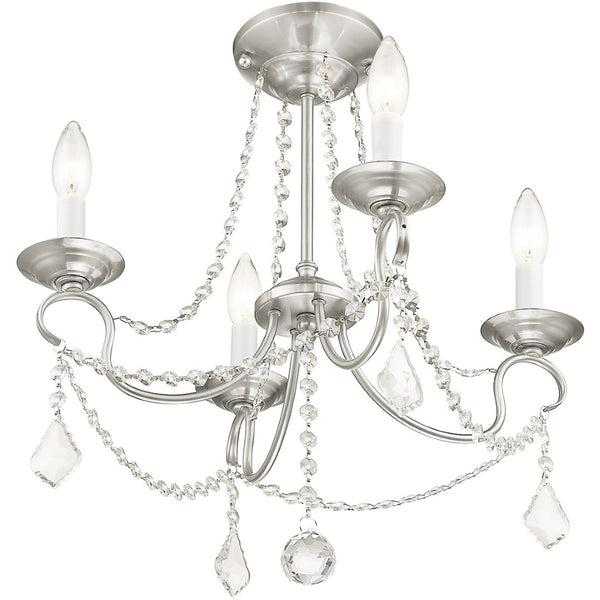 HomeRoots Nickel Four-Light Metal Dimmable Chandelier - Elegant Cylinder Design for Modern Spaces & Ambiance 687839