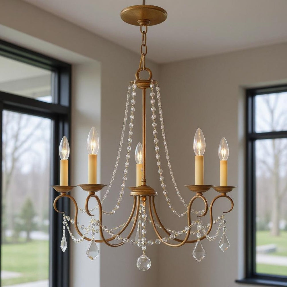 HomeRoots Five Light Dimmable Chandelier with Stylish Steel Shades - Modern Elegance for Any Room Ambiance 687840