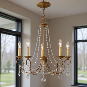 HomeRoots Five Light Dimmable Chandelier with Stylish Steel Shades - Modern Elegance for Any Room Ambiance 687840