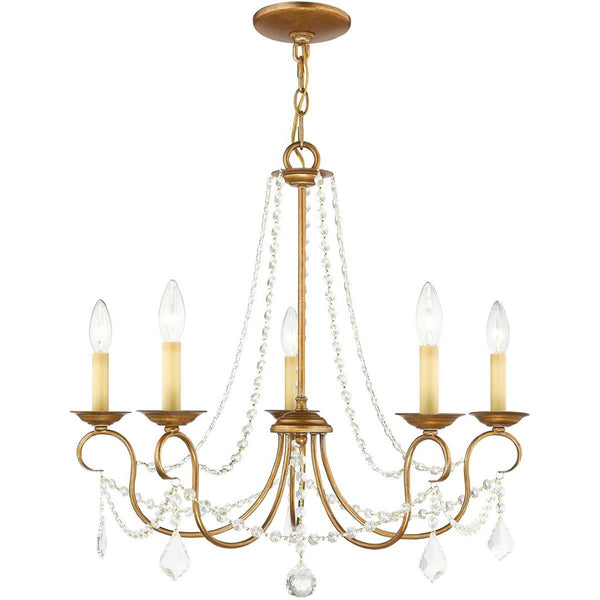 HomeRoots Five Light Dimmable Chandelier with Stylish Steel Shades - Modern Elegance for Any Room Ambiance 687840