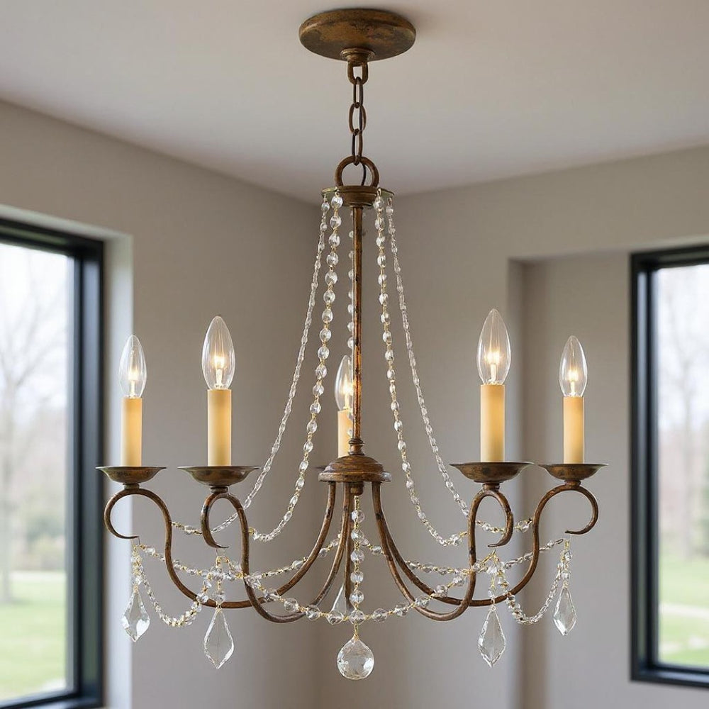 HomeRoots Five Light Dimmable Chandelier - Modern Cylinder Design with Steel Shades for Versatile Illumination 687841